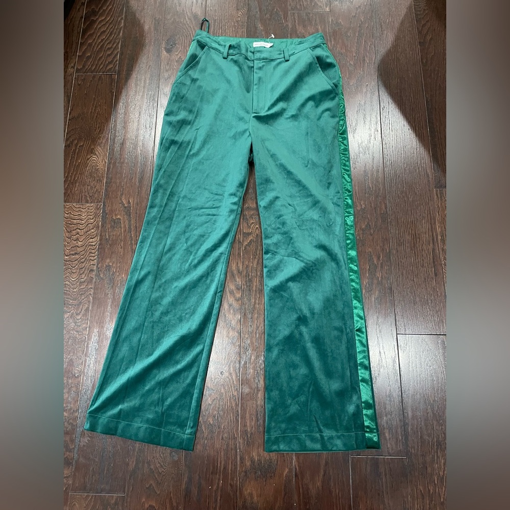 🕺🪩Avec Les Filles Green Satin Trim Trousers